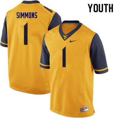 Youth West Virginia Mountaineers NCAA #1 T.J. Simmons Yellow Authentic Nike Stitched College Football Jersey CR15Y80WF